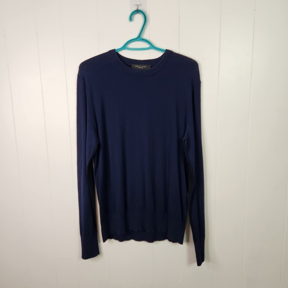 Rag & Bone Mens Blue Crew Neck Long Sleeve Sweater Classic Preppy Academia Small - Picture 2 of 6